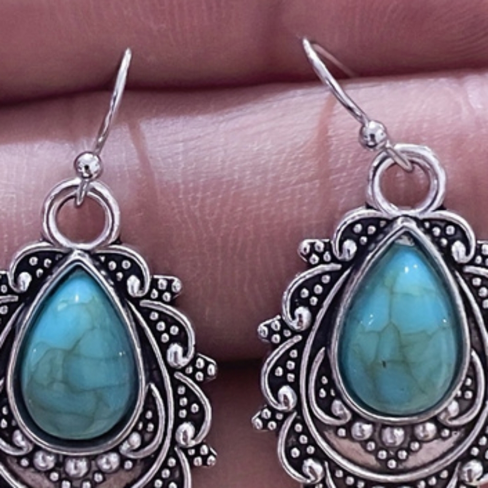Vintage Teardrop Turquoise Dangle Earrings Elegant Women's Jewlery